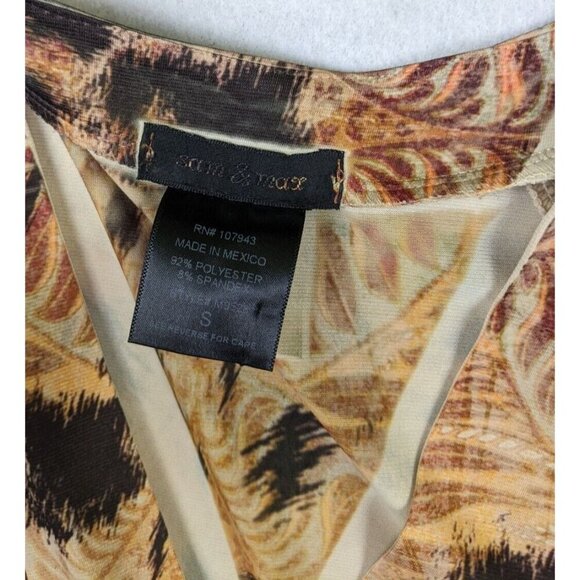 SAM & MAX - WOMEN'S BROWN PRINT SHORT SLEEVE STRETCH KNIT MAXI DRESS - SIZE S - Picture 5 of 8